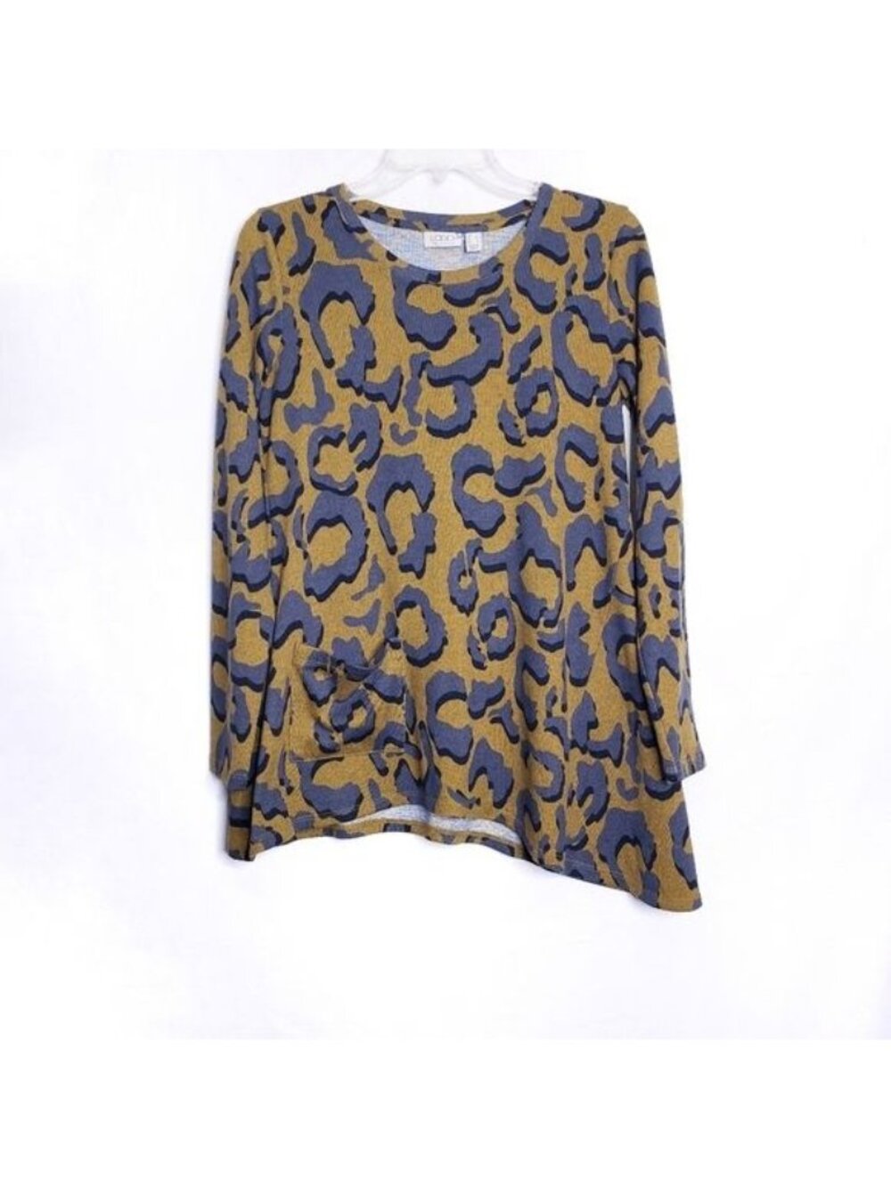 LOGO by Lori Goldstein Leopard Print Long Sleeve Tunic Top Women's Size XS